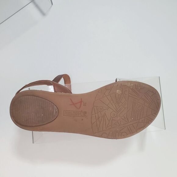 Pikolinos Women's Sandals US 7.5 EU 38 White Brown Leather Ankle Strap Low Heel - Picture 9 of 10